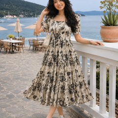 White Floral Printed Rayon Dress