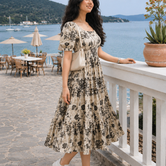 White Floral Printed Rayon Dress