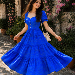 Blue Bandhani Print Cotton Maxi Dress for Women