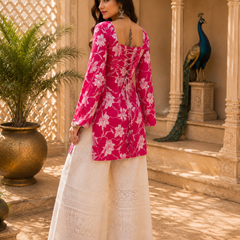 Pink Floral Printed Rayon Kurti for Women