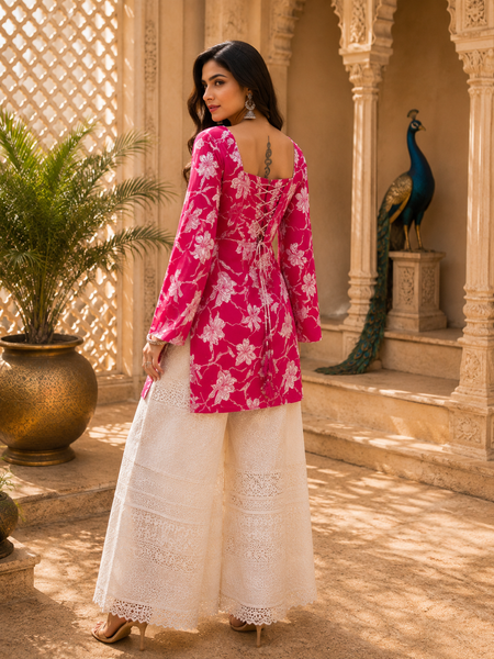 Pink Floral Printed Rayon Kurti for Women