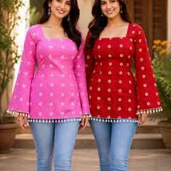 Women's Printed Cotton Tunic Combo Pack of 2 Square Neck Tops