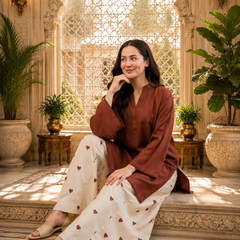 Azreen Women Cotton Blend Kurti Palazzo Set