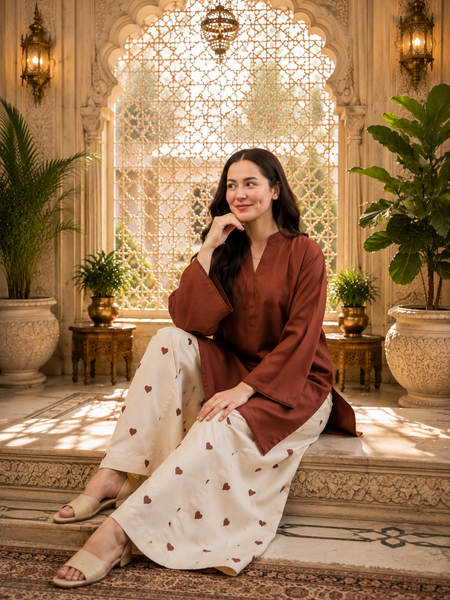 Brown Azreen Women Cotton Blend Kurti Palazzo Set