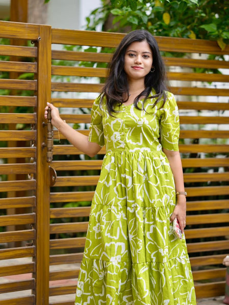 Elegant Light Green Floral Dress for Women