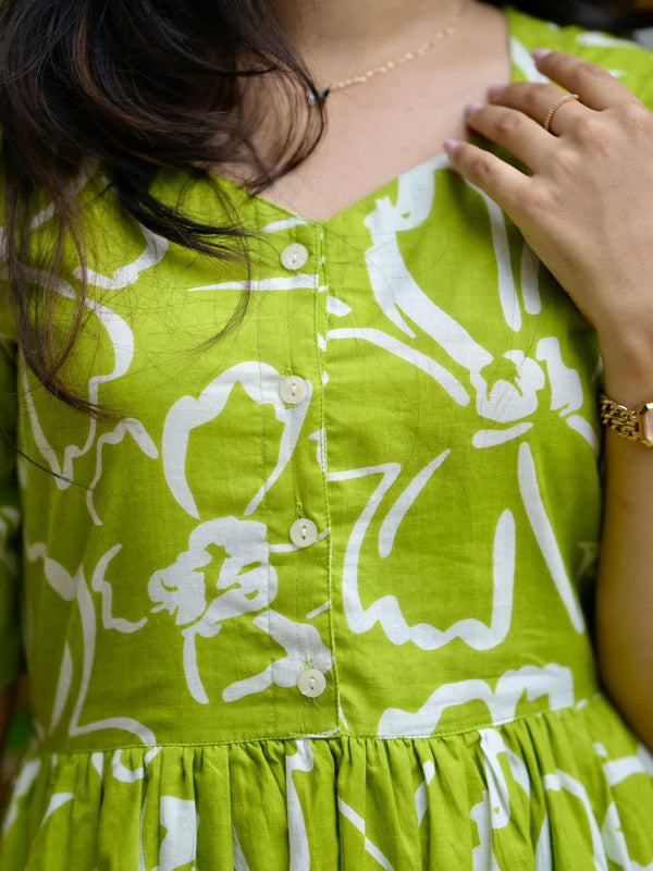 Elegant Light Green Floral Dress for Women