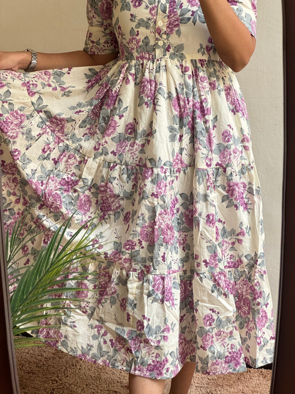 Elegant White Floral Rayon Dress for Women