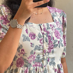 Elegant White Floral Rayon Dress for Women