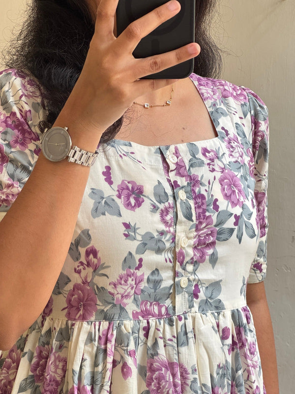 Elegant White Floral Rayon Dress for Women