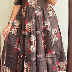 Elegant Brown Floral Rayon Dress for Women