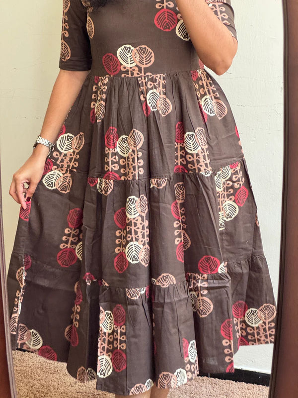 Elegant Brown Floral Rayon Dress for Women