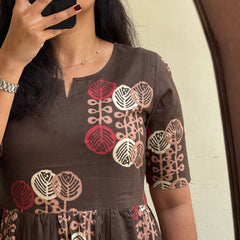 Elegant Brown Floral Rayon Dress for Women