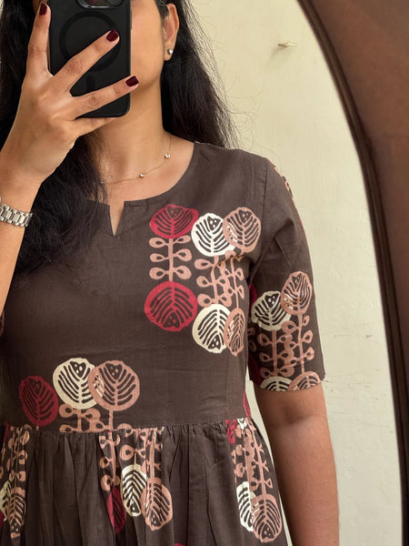Elegant Brown Floral Rayon Dress for Women