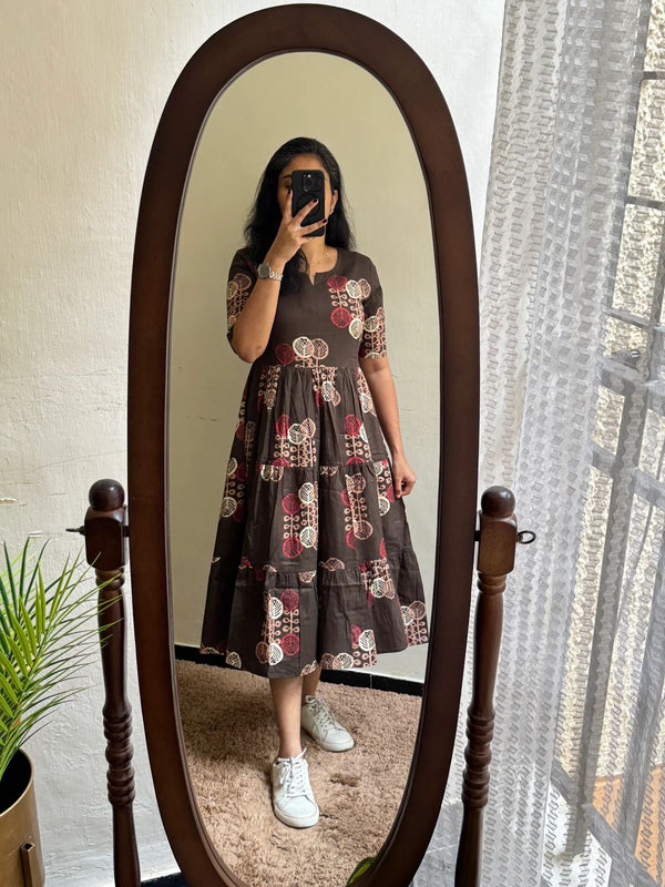 Elegant Brown Floral Rayon Dress for Women