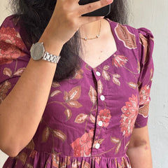 Purple Floral Printed Viscose Rayon Midi Dress for Women