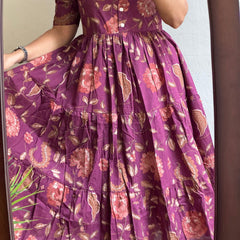 Purple Floral Printed Viscose Rayon Midi Dress for Women