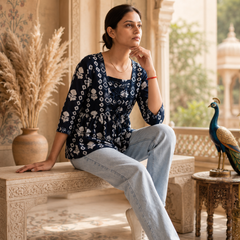 Floral Printed Rayon Top with Square Neck