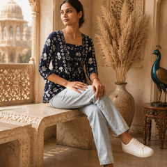Floral Printed Rayon Top with Square Neck