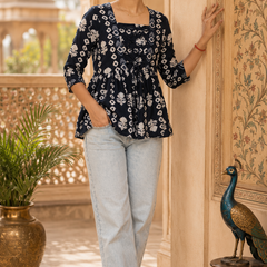 Floral Printed Rayon Top with Square Neck