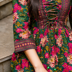 Green Floral Printed Rayon Top for Women