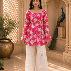 Pink Floral Printed Rayon Kurta for Women