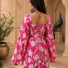 Pink Floral Printed Rayon Kurta for Women