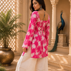 Pink Floral Printed Rayon Kurta for Women