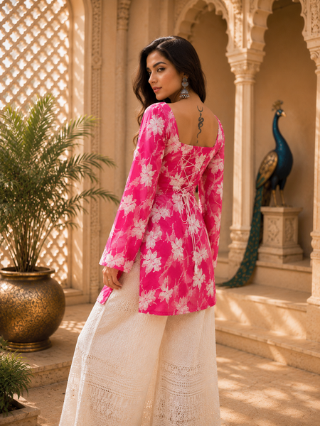 Pink Floral Printed Rayon Kurta for Women