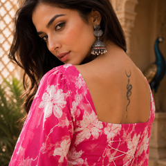Pink Floral Printed Rayon Kurta for Women