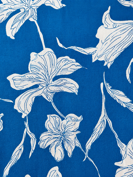 Blue Floral Printed Cotton Short Kurta