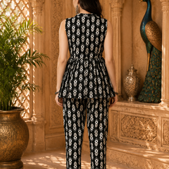 Black Ikat Printed Rayon Co-ord Set for Women