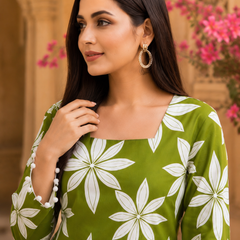Green Floral Printed Cotton Kurti for Women