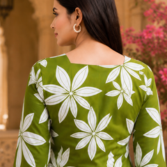 Green Floral Printed Cotton Kurti for Women
