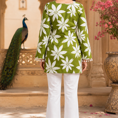 Green Floral Printed Cotton Kurti for Women