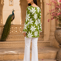 Green Floral Printed Cotton Kurti for Women