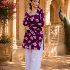 Purple Floral Printed Rayon Kurta for Women
