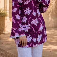 Purple Floral Printed Rayon Kurta for Women