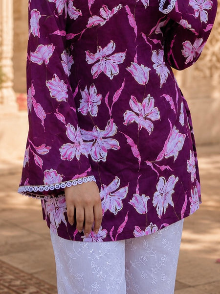 Purple Floral Printed Rayon Kurta for Women