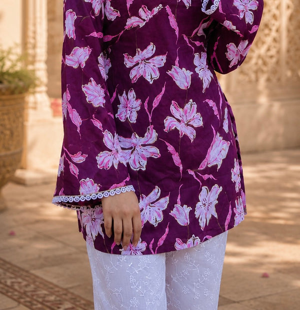 Purple Floral Printed Rayon Kurta for Women