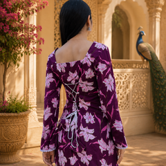 Purple Floral Printed Rayon Kurta for Women