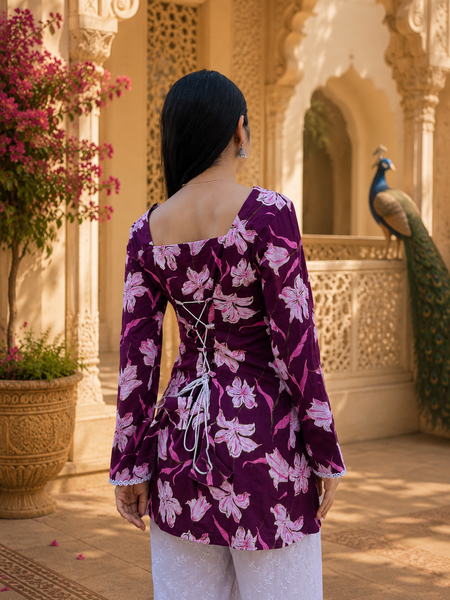 Purple Floral Printed Rayon Kurta for Women