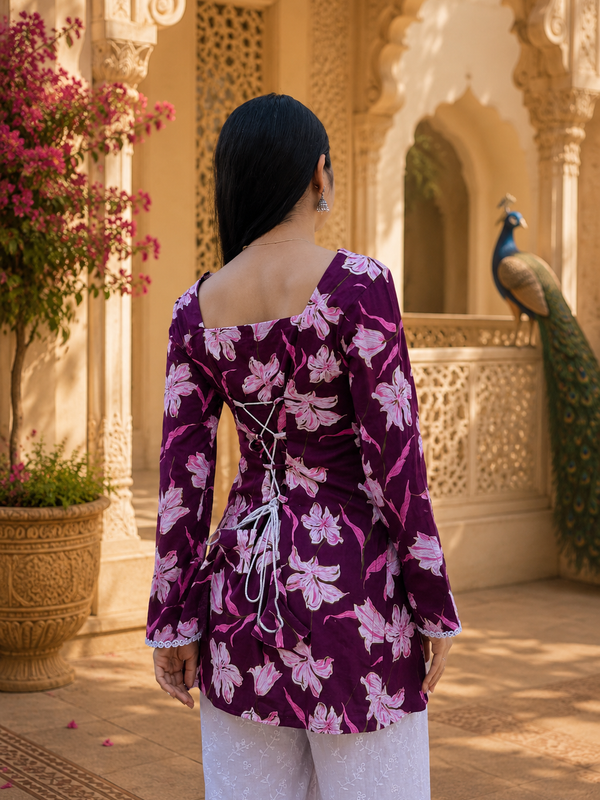 Purple Floral Printed Rayon Kurta for Women