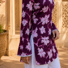 Purple Floral Printed Rayon Kurta for Women