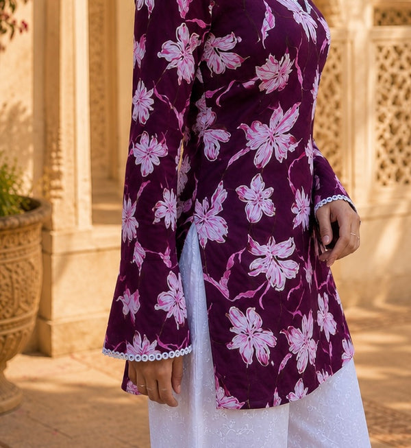 Purple Floral Printed Rayon Kurta for Women