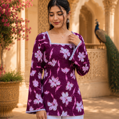 Purple Floral Printed Rayon Kurta for Women