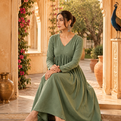 Green A-Line Rayon Kurti for Women