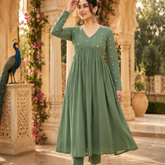 Green A-Line Rayon Kurti for Women