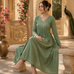 Green A-Line Rayon Kurti for Women