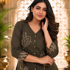 Green Embroidered Rayon Co-ord Set for Women