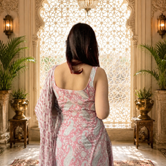 Pink Printed Cotton Rayon Suit Set for Women